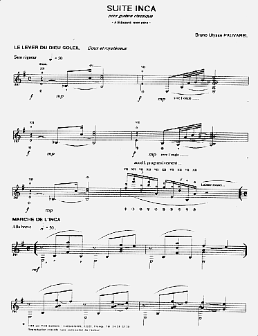 Page de titre de la "Suite Inca" pour guitare classique Page de titre de la "Suite Inca" pour guitare classique